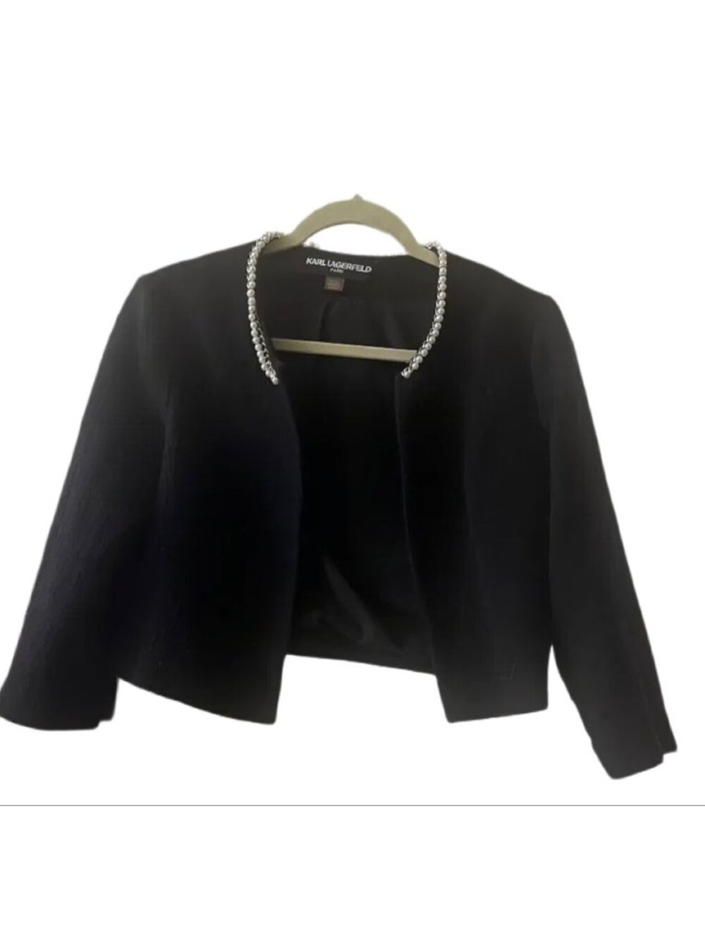 Karl Lagerfeld Paris Black Pearl Tweed Jacket S
